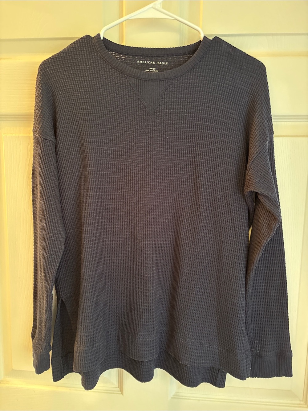 American Eagle Outfitters Women's Dark Gray Waffle Crewneck Sweater